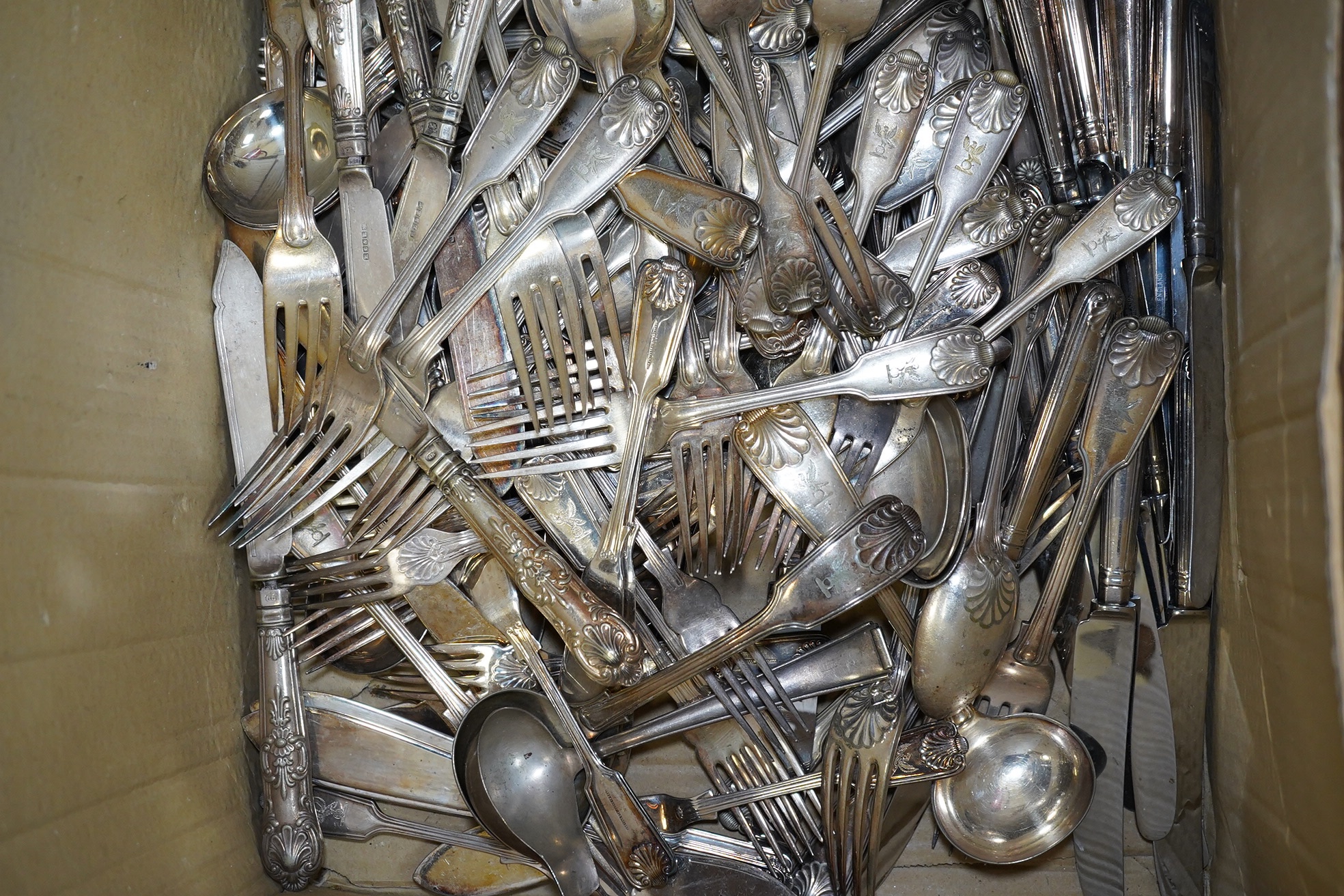 A quantity of Elkington plated cutlery and a tureen. Condition - fair